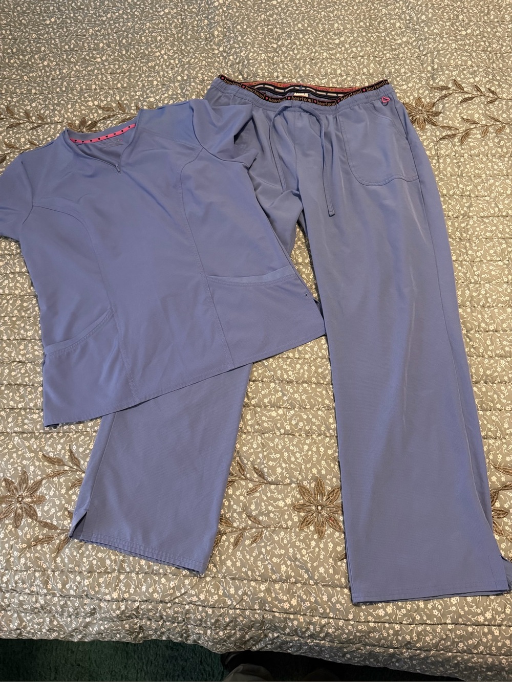 heartsoul ceil blue  Medical Scrub Top and pants with Heart Trim